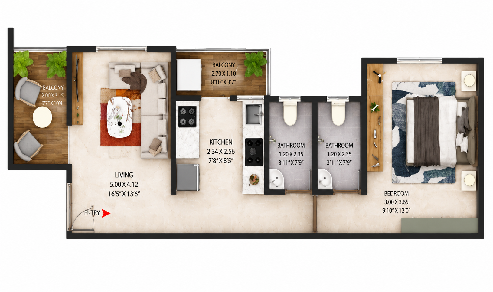1 BHK Floor Plan