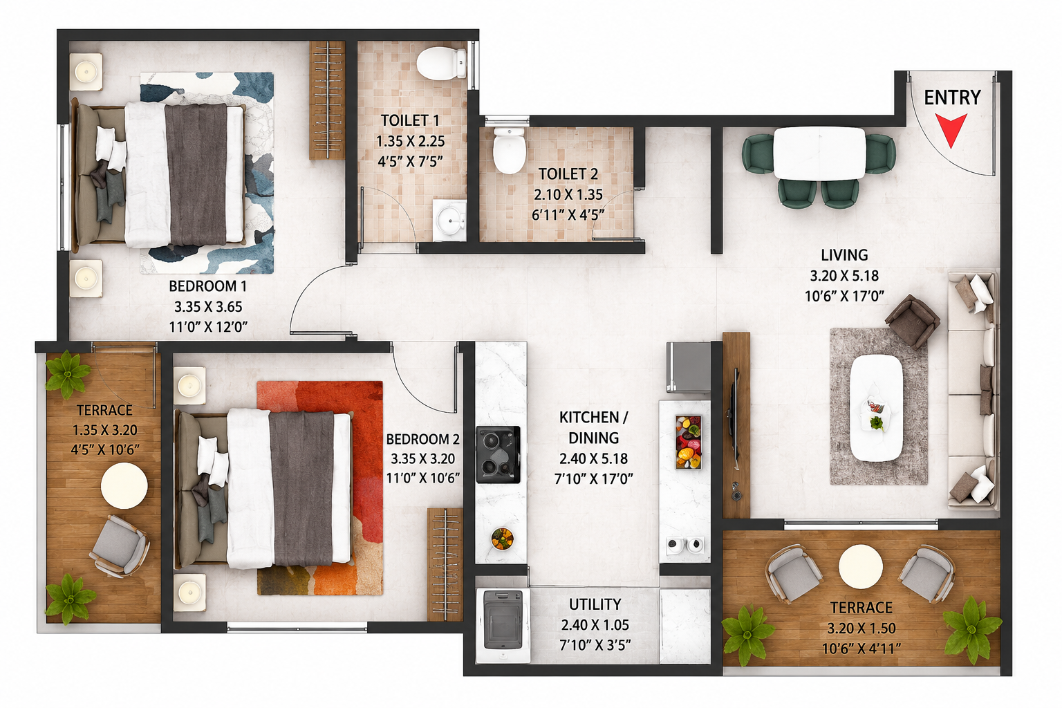 2 BHK Floor Plan