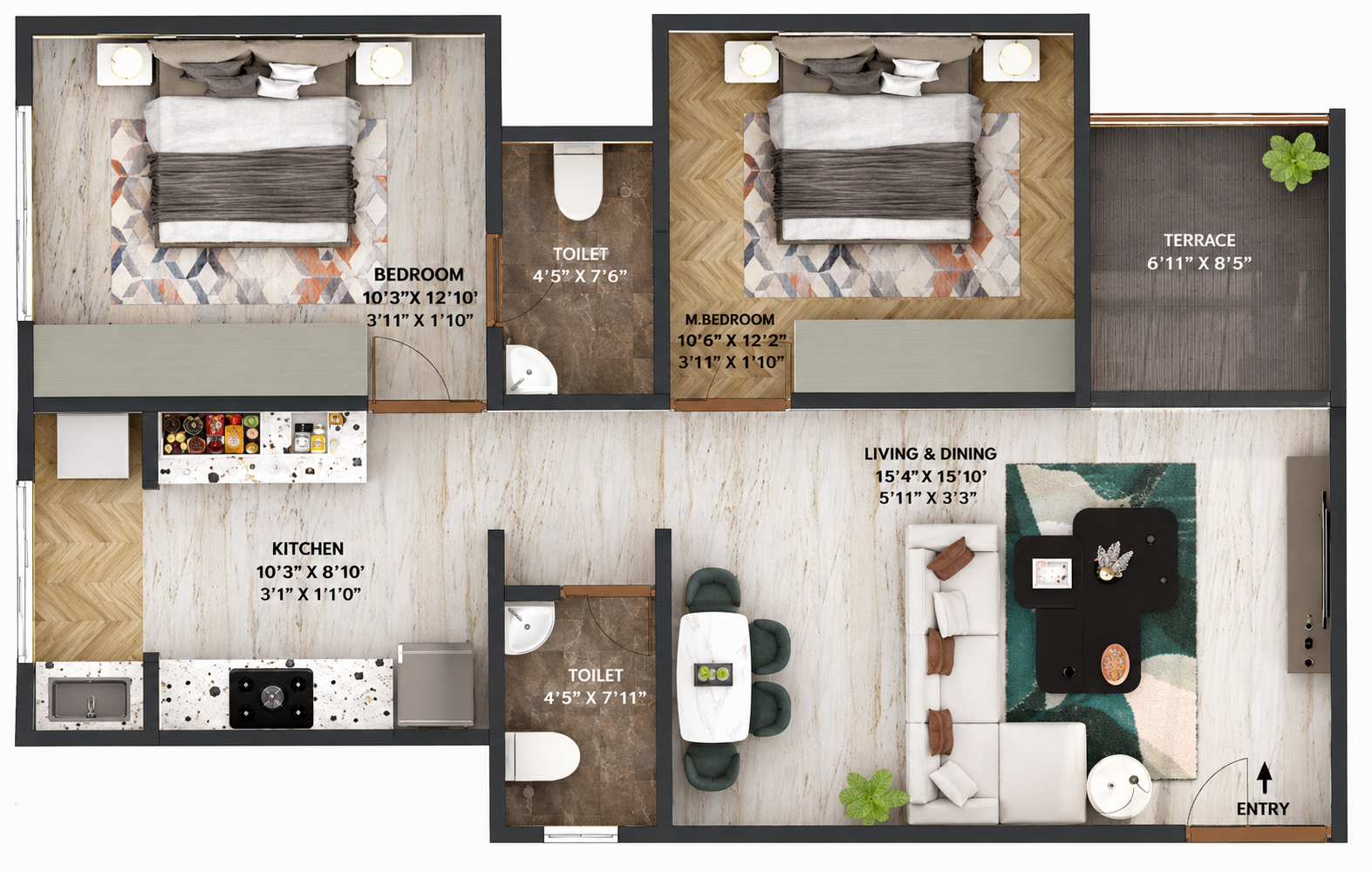 2 BHK Floor Plan
