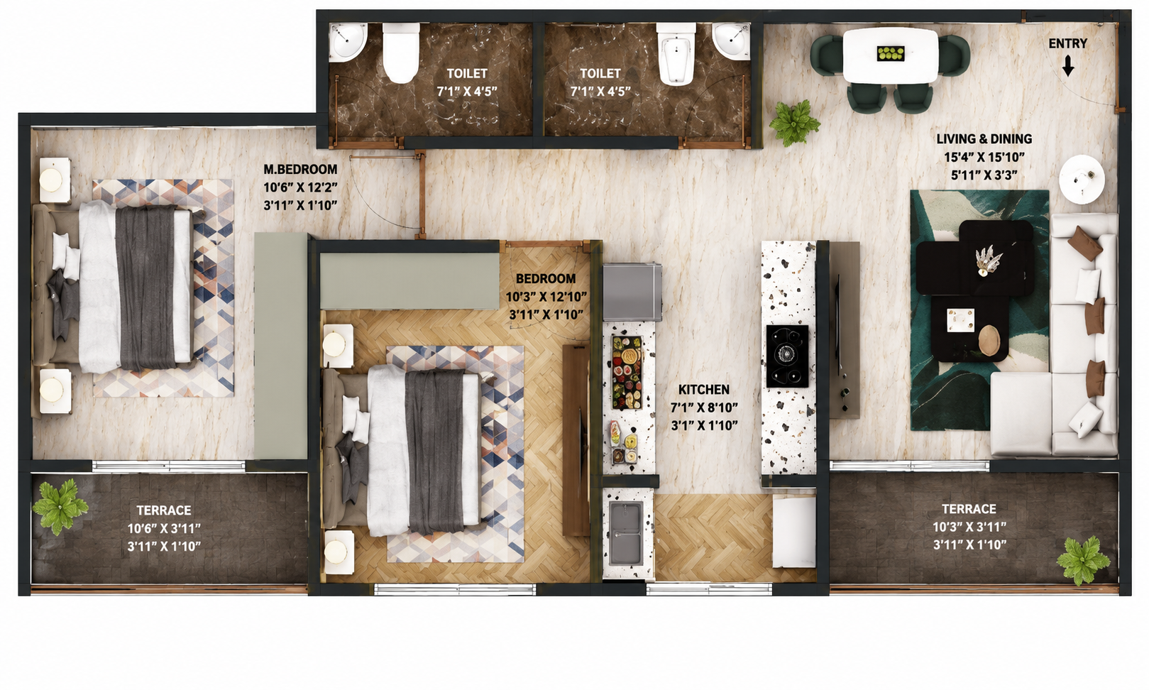 1 BHK Floor Plan